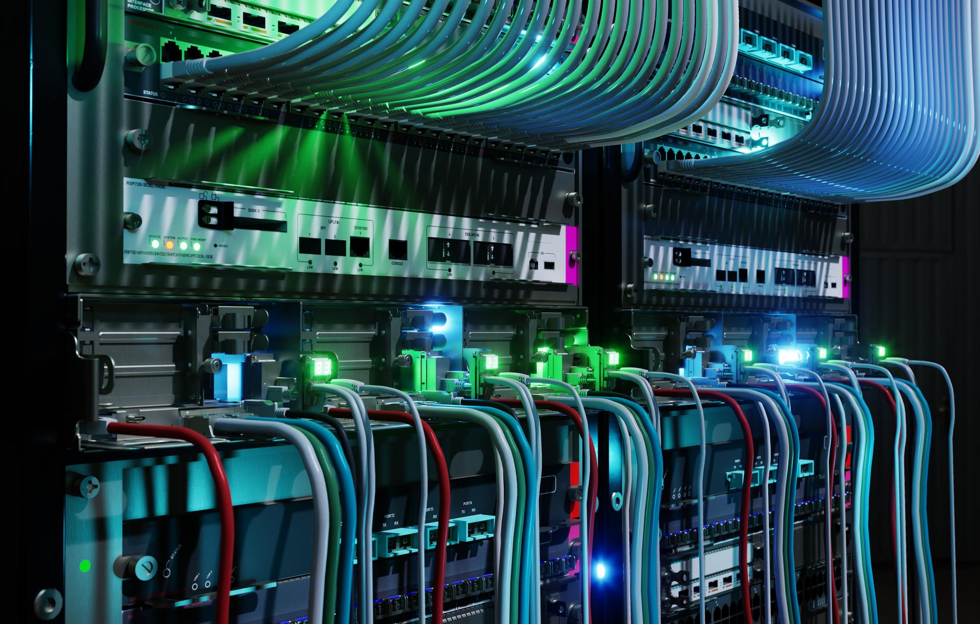 Server Room Network Infrastructure, data center, server rack, network cables